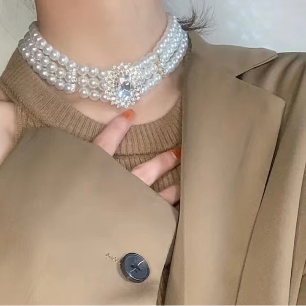 Vintage Glamorous Faux Pearl Choker Necklace